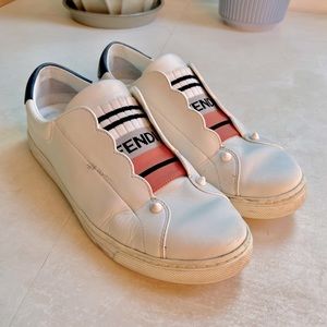 COPY - Fendi knit logo slip on leather women’s white sneakers